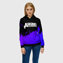 Толстовка-худи женская Asking Alexandria purple grunge, цвет: 3D-черный — фото 2