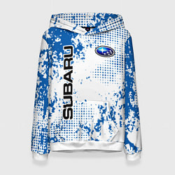 Толстовка-худи женская Subaru blue logo, цвет: 3D-белый