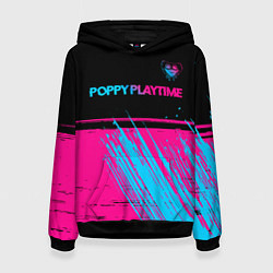 Толстовка-худи женская Poppy Playtime - neon gradient: символ сверху, цвет: 3D-черный