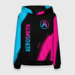 Толстовка-худи женская Aerosmith - neon gradient: надпись, символ, цвет: 3D-черный