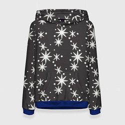 Толстовка-худи женская Звёздные снежинки, цвет: 3D-синий