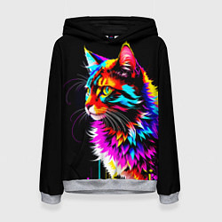 Толстовка-худи женская Неоновый пушистик - кот, цвет: 3D-меланж