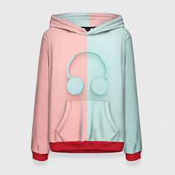 Толстовка-худи женская Наушники в пастельных тонах, цвет: 3D-красный