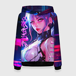 Толстовка-худи женская Кибер-девушка неон аниме, цвет: 3D-черный