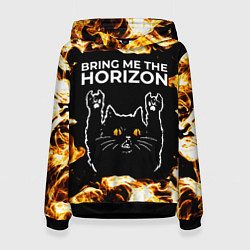 Толстовка-худи женская Bring Me the Horizon рок кот и огонь, цвет: 3D-черный