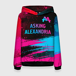 Толстовка-худи женская Asking Alexandria - neon gradient: символ сверху, цвет: 3D-черный
