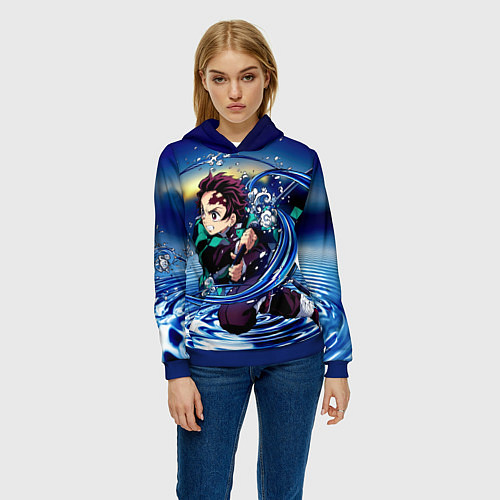 Женская толстовка Танджиро Камадо Клинок, рассекающий демонов / 3D-Синий – фото 3