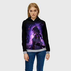 Толстовка-худи женская Мрачный геншин импакт - Raiden, цвет: 3D-меланж — фото 2