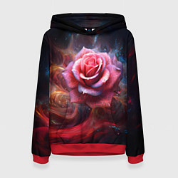 Толстовка-худи женская Алая космическая роза - Нейросеть, цвет: 3D-красный