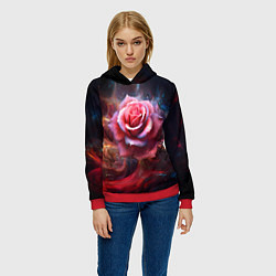 Толстовка-худи женская Алая космическая роза - Нейросеть, цвет: 3D-красный — фото 2