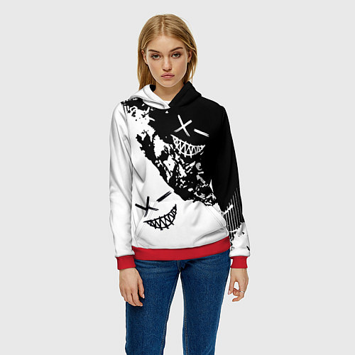 Женская толстовка Smile - black and white / 3D-Красный – фото 3