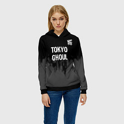 Толстовка-худи женская Tokyo Ghoul glitch на темном фоне: символ сверху, цвет: 3D-черный — фото 2