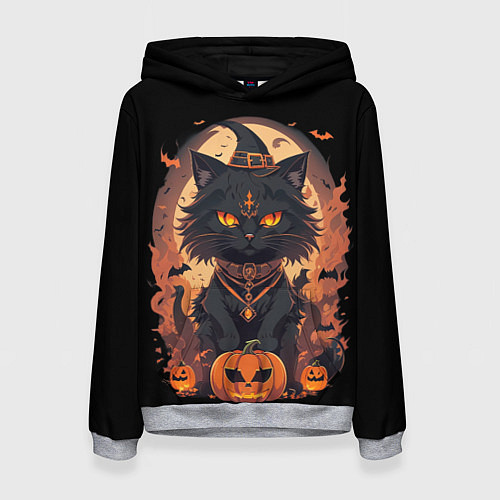 Женская толстовка Черный кот в хеллоуине / 3D-Меланж – фото 1