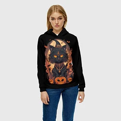 Толстовка-худи женская Черный кот в хеллоуине, цвет: 3D-черный — фото 2