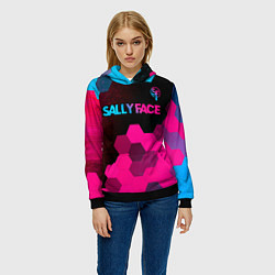 Толстовка-худи женская Sally Face - neon gradient: символ сверху, цвет: 3D-черный — фото 2