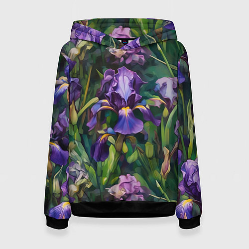 Женская толстовка Ирисы паттерн / 3D-Черный – фото 1