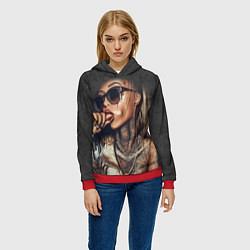 Толстовка-худи женская Девушка с татуировками, цвет: 3D-красный — фото 2