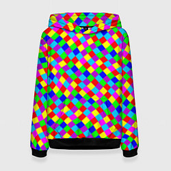Толстовка-худи женская Разноцветные искривленные маленькие квадраты, цвет: 3D-черный