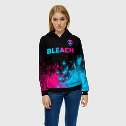 Толстовка-худи женская Bleach - neon gradient: символ сверху, цвет: 3D-черный — фото 2
