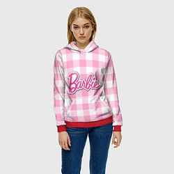 Толстовка-худи женская Барби лого розовая клетка, цвет: 3D-красный — фото 2