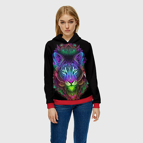 Женская толстовка Разноцветный неоновый лев / 3D-Красный – фото 3