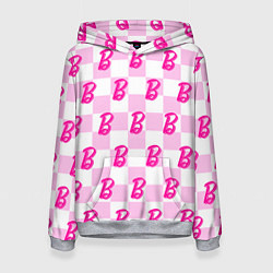 Толстовка-худи женская Розовая шашка и Барби, цвет: 3D-меланж