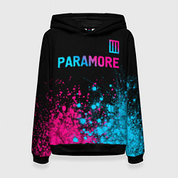 Толстовка-худи женская Paramore - neon gradient: символ сверху, цвет: 3D-черный