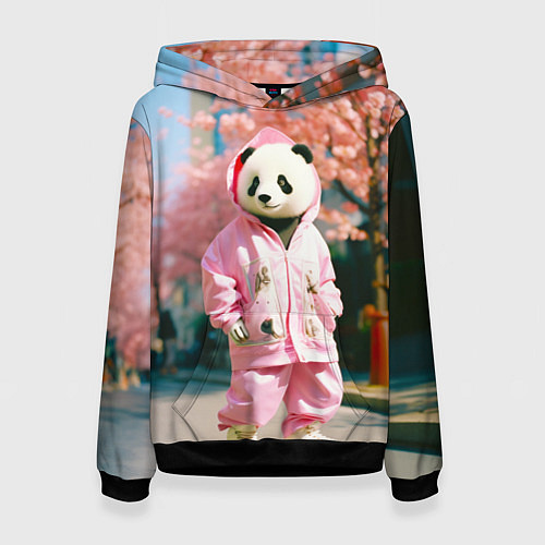 Женская толстовка Милая панда в пуховике / 3D-Черный – фото 1