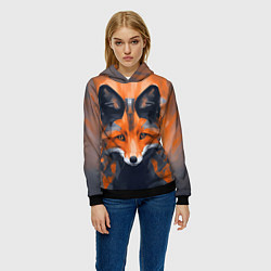 Толстовка-худи женская Нарисованная огненная лиса, цвет: 3D-черный — фото 2