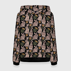 Толстовка-худи женская Зайцы и пижма, цвет: 3D-черный
