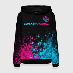 Толстовка-худи женская Volkswagen - neon gradient: символ сверху, цвет: 3D-черный