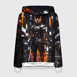 Толстовка-худи женская Кибер робот самурай от нейросети, цвет: 3D-белый