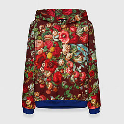 Толстовка-худи женская Платок цветочный узор, цвет: 3D-синий