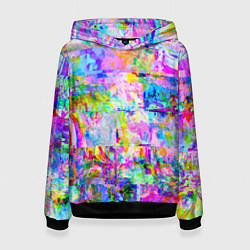 Толстовка-худи женская Яркий неоновый абстрактный Glitch, цвет: 3D-черный