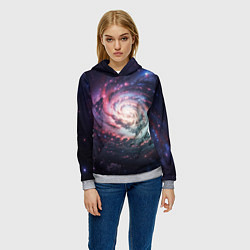 Толстовка-худи женская Спиральная галактика в космосе, цвет: 3D-меланж — фото 2