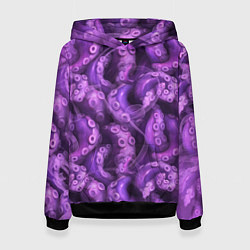 Толстовка-худи женская Фиолетовые щупальца и дым, цвет: 3D-черный