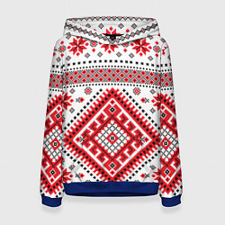 Толстовка-худи женская Удмуртская роспись, цвет: 3D-синий