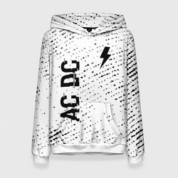 Толстовка-худи женская AC DC glitch на светлом фоне: надпись, символ, цвет: 3D-белый