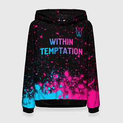 Толстовка-худи женская Within Temptation - neon gradient: символ сверху, цвет: 3D-черный