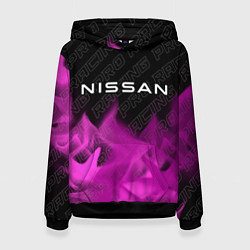 Толстовка-худи женская Nissan pro racing: символ сверху, цвет: 3D-черный