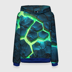 Толстовка-худи женская Яркий зеленый разлом плит, цвет: 3D-синий