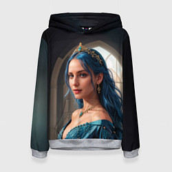 Толстовка-худи женская Девушка принцесса с синими волосами, цвет: 3D-меланж