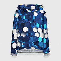 Толстовка-худи женская Cyber hexagon Blue, цвет: 3D-меланж