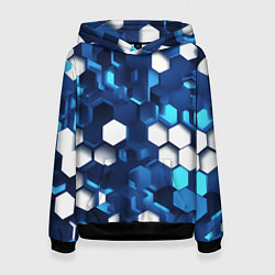 Толстовка-худи женская Cyber hexagon Blue, цвет: 3D-черный