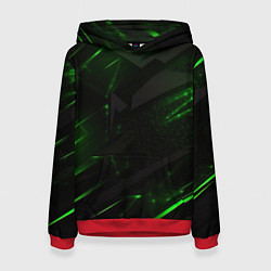 Толстовка-худи женская Dark black green abstract, цвет: 3D-красный