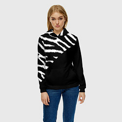 Толстовка-худи женская Полосы зебры с черным, цвет: 3D-черный — фото 2