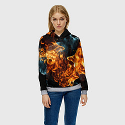 Толстовка-худи женская Пламя огня фон, цвет: 3D-меланж — фото 2