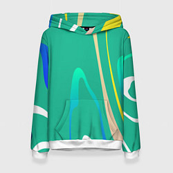 Толстовка-худи женская Абстрактное изображение, линии, цвет: 3D-белый