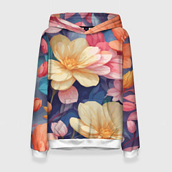 Толстовка-худи женская Водянная лилия лотосы кувшинки, цвет: 3D-белый