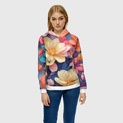 Толстовка-худи женская Водянная лилия лотосы кувшинки, цвет: 3D-белый — фото 2